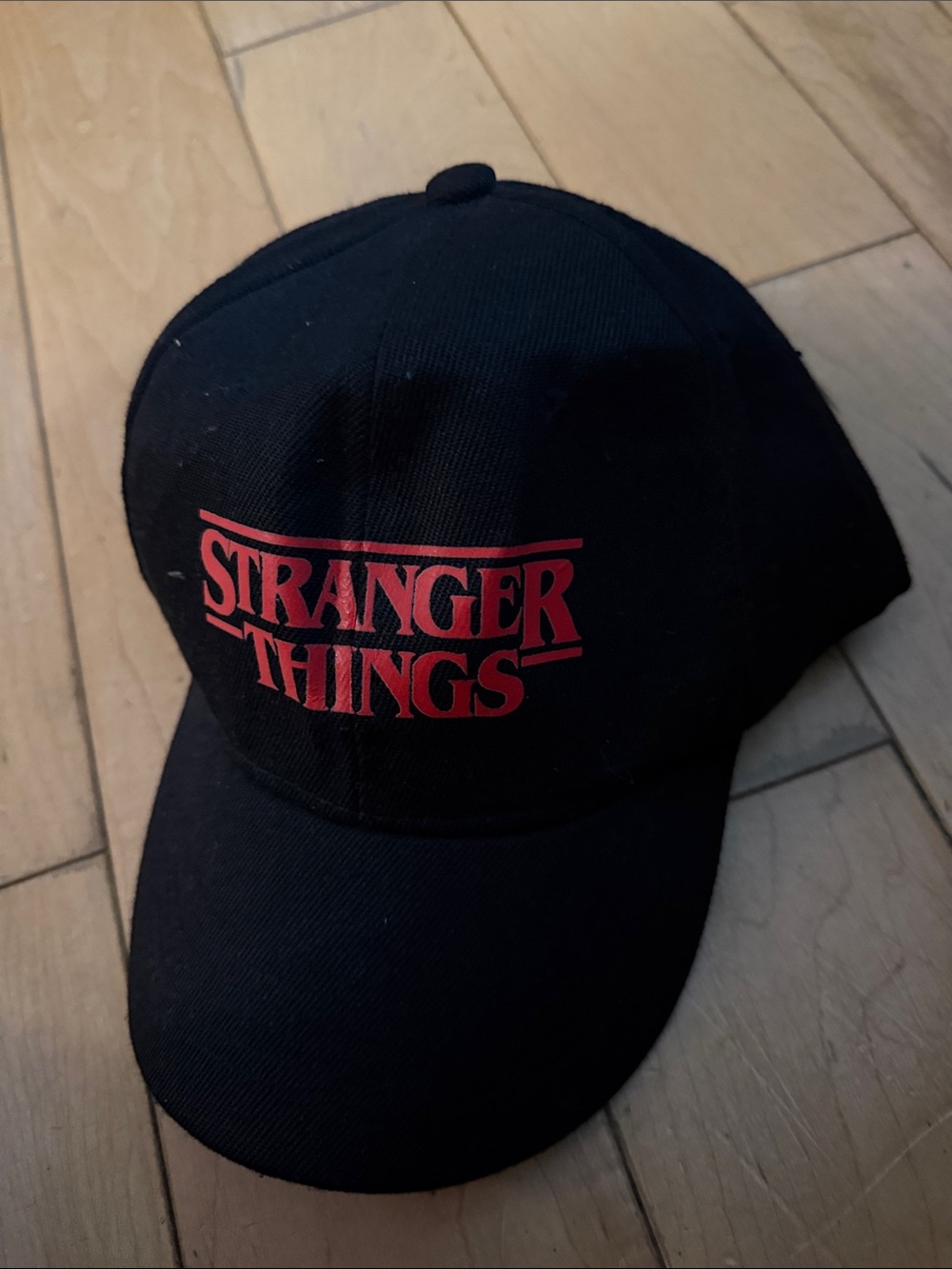 Adult Black Baseball Cap with Red Logo